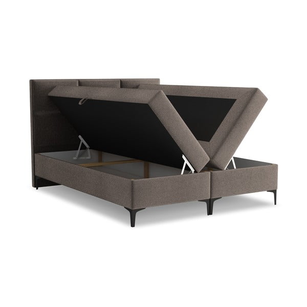 Barna ágyneműtartós boxspring ágy 140x200 cm Pakalana – Makamii-image-1