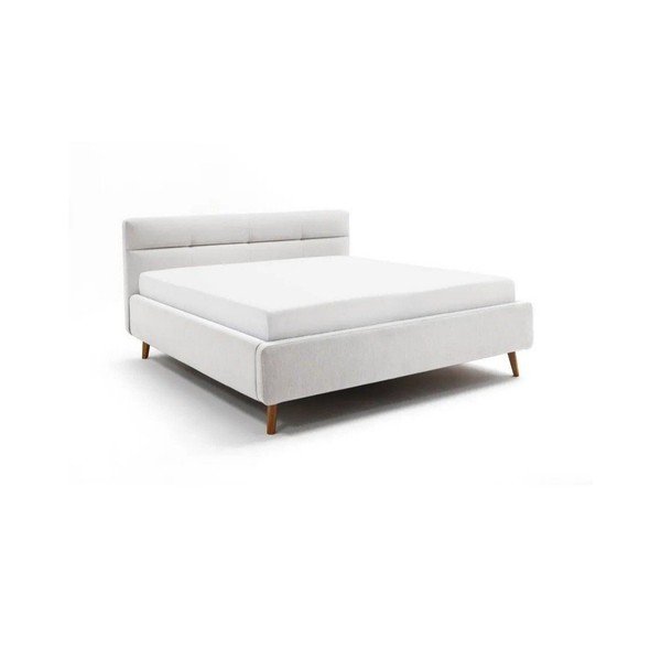 Világosszürke kárpitozott ágyneműtartós franciaágy ágyráccsal 160x200 cm Lotte – Meise Möbel