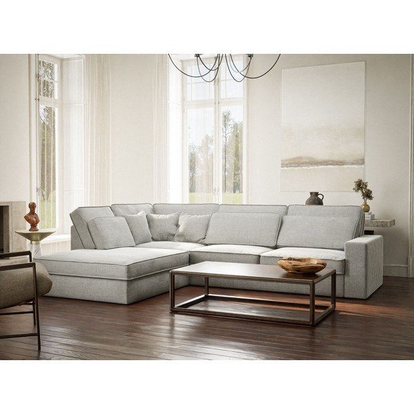 Világosszürke zsenília sarokkanapé (bal oldali-L alakú) Kirou – Maison de Rêve-image-1