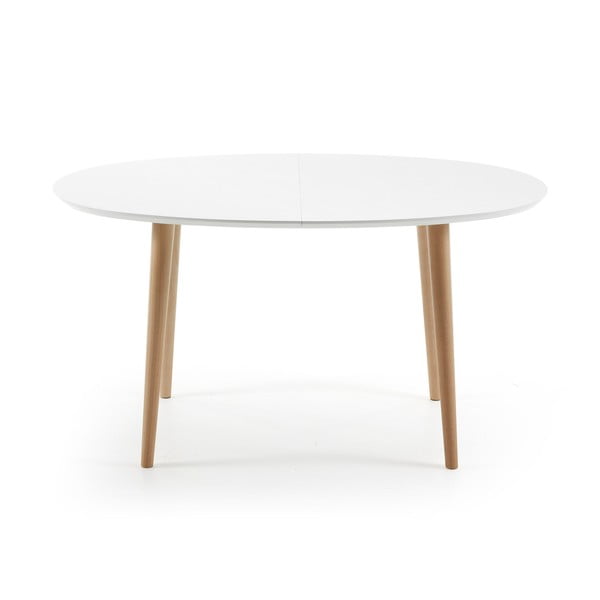 Fehér bővíthető étkezőasztal fehér asztallappal 90x140 cm Oqui – Kave Home-image-1