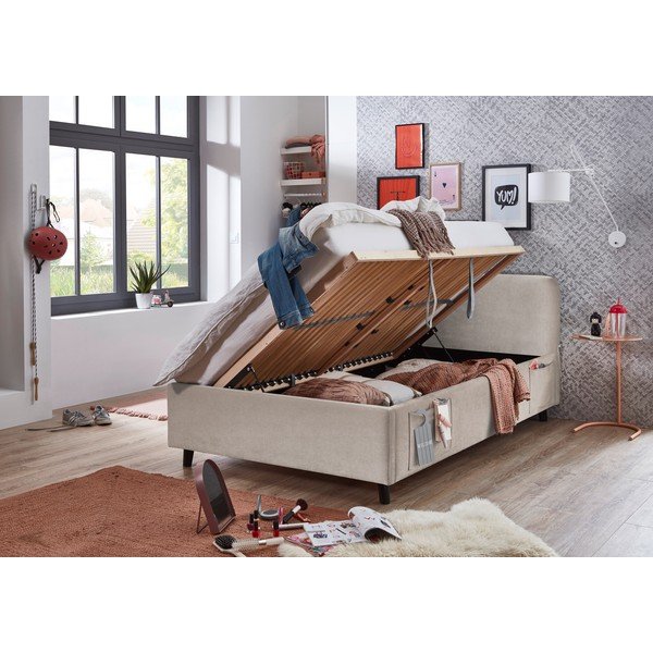 Bézs ágyneműtartós gyerekágy ágyráccsal 120x200 cm Cosy – Meise Möbel-image-2