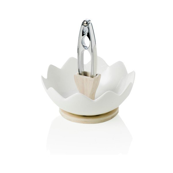 Porcelán tál diófélékhez, diótörővel, bambusz elemekkel - Brandani-image-1