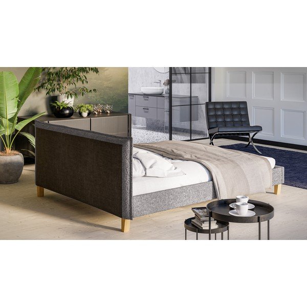 Szürke kárpitozott franciaágy ágyráccsal 160x200 cm Tina – Ropez-image-3