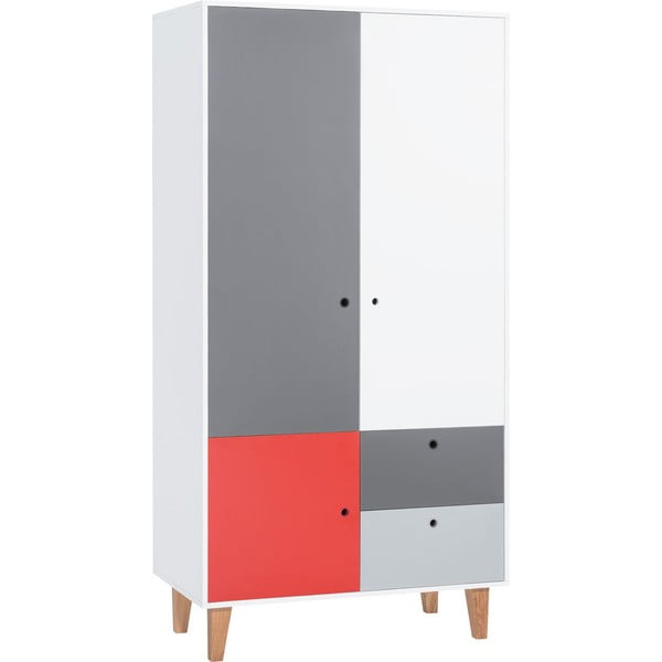 Concept fehér-szürke kétajtós ruhásszekrény, piros elemmel - Vox