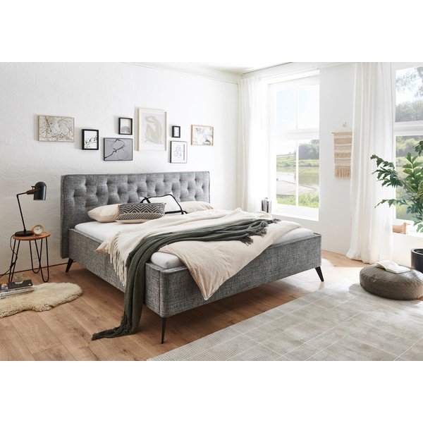 Szürke kárpitozott franciaágy ágyrács nélkül 180x200 cm Alicante – Meise Möbel-image-1