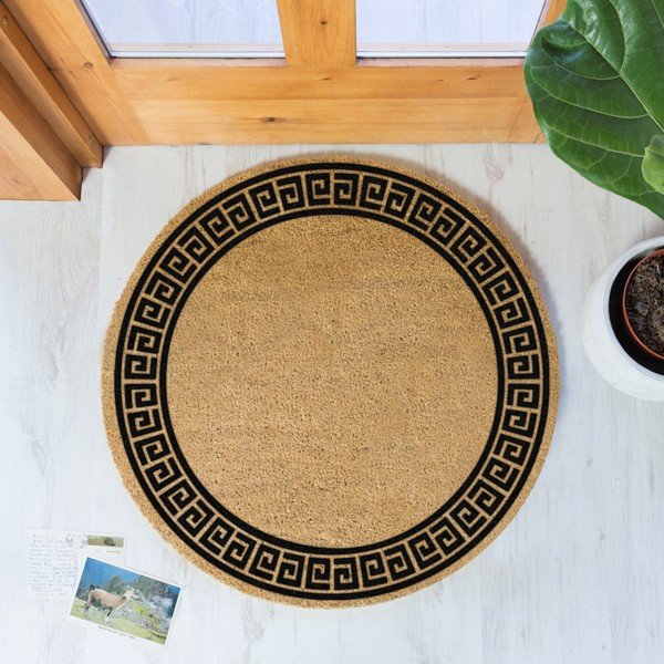 Greek Border kerek, természetes kókuszrost lábtörlő, ⌀ 70 cm - Artsy Doormats-image-1