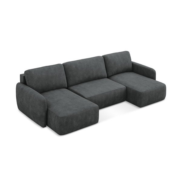 Sötétszürke zsenília kinyitható-tárolóhelyes sarokkanapé  (U alakú)  Lilo – Makamii-image-2