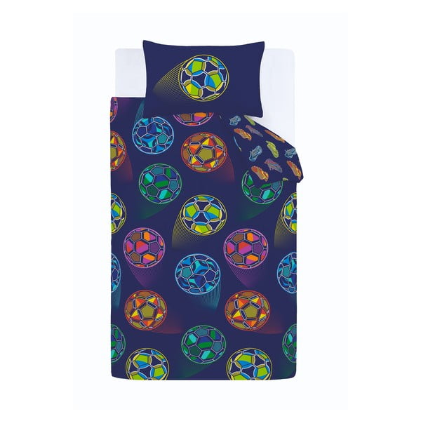 Kék kétszemélyes gyerek ágyneműhuzat 200x200 cm Bright Football – Catherine Lansfield