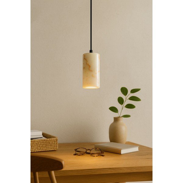 Krémszínű függőlámpa márvány búrával ø 6,5 cm Selma – Opviq lights-image-4