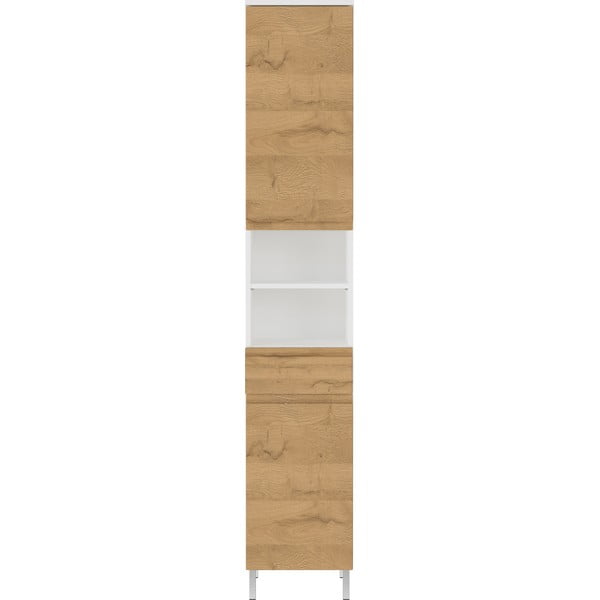 Fehér magas fürdőszoba szekrény tölgyfa dekorral 34x190 cm Torrance - Germania