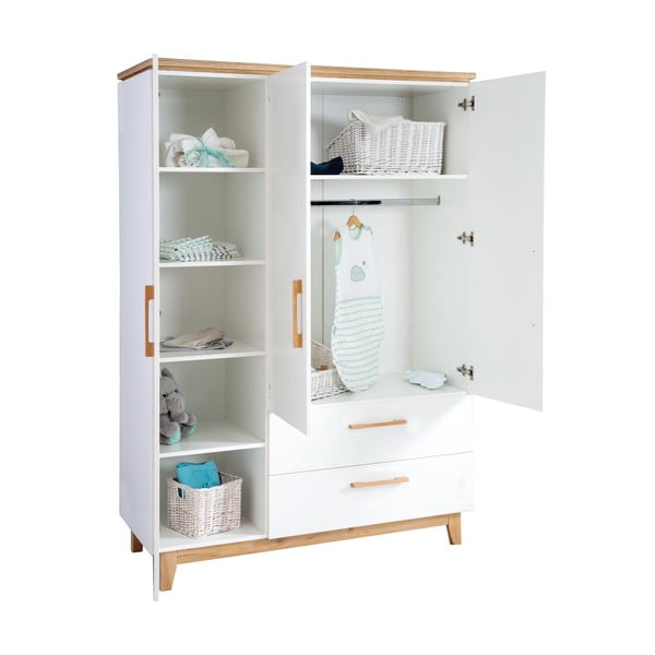Fehér gyerek ruhásszekrény tölgyfa dekorral 135x200 cm Finn – Roba-image-4