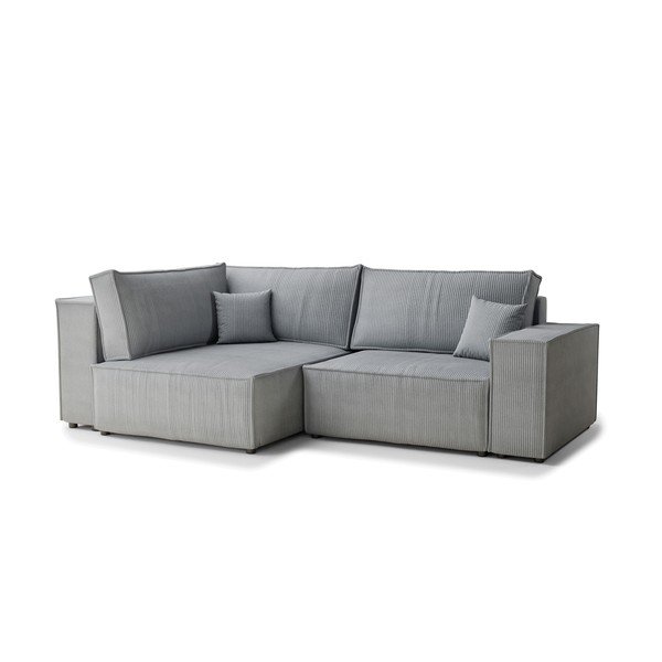 Szürke kordbársony kinyitható-tárolóhelyes sarokkanapé (bal oldali-L alakú) Tonga – Maison de Rêve
