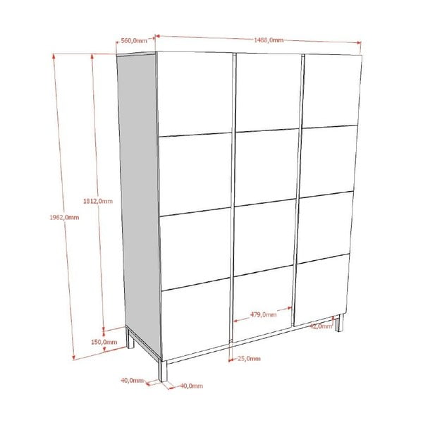 Fehér gyerek ruhásszekrény 149x196x58 cm Eva – Vipack-image-2