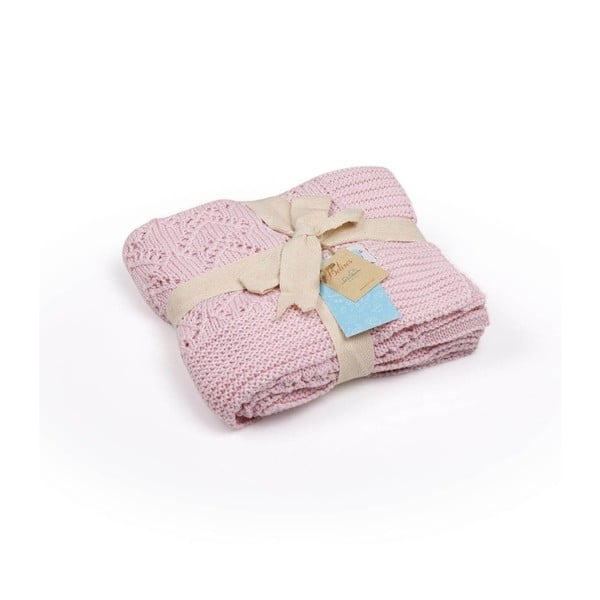 Baby Ecru Hearts rózsaszín pamut gyerek takaró, 90 x 90 cm
