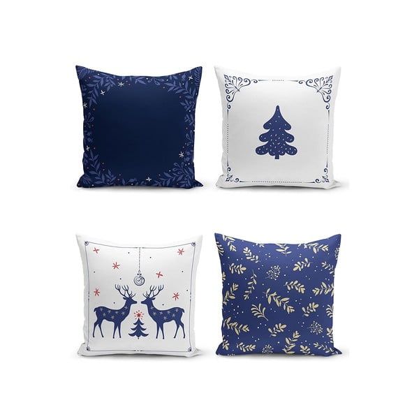 Párnahuzat szett karácsonyi mintával 4 db-os 43x43 cm Blue Christmas – Mila Home