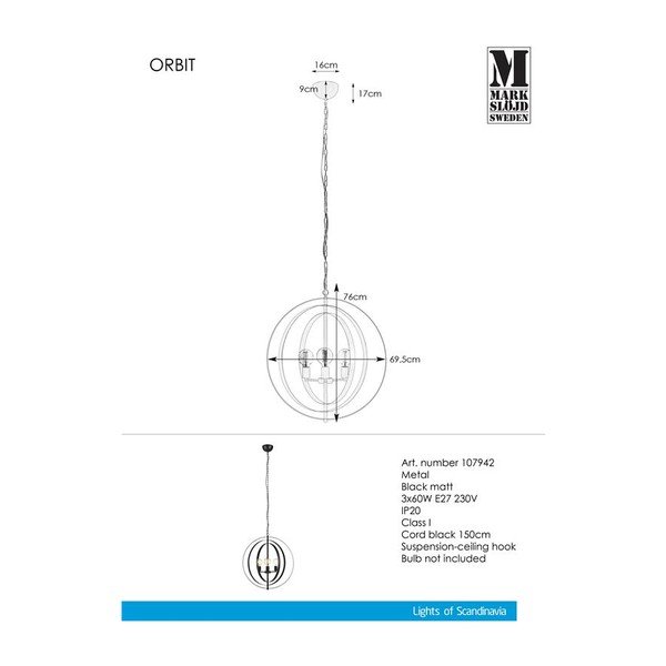 Orbit Pendant Black 3L függőlámpa - Markslöjd-image-2
