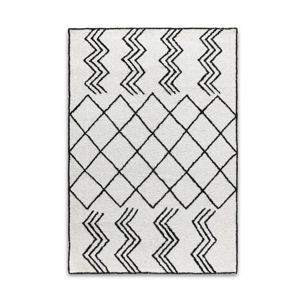 Morocco Raaba fekete-fehér kézzel szőtt pamut szőnyeg, 140 x 200 cm - HF Living