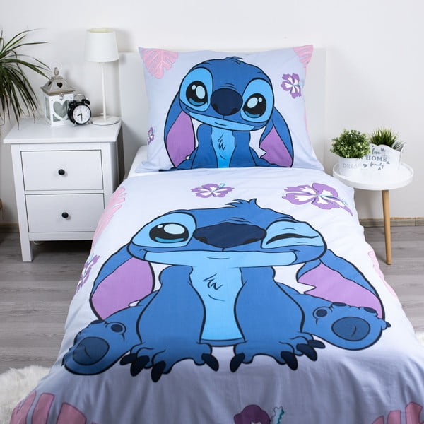 Kék-lila egyszemélyes pamut gyerek ágyneműhuzat 140x200 cm Lilo and Stitch "Cute" – Jerry Fabrics-image-1