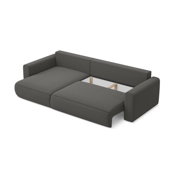 Sötétszürke bársony kinyitható-tárolóhelyes sarokkanapé (bal oldali-heverő résszel) Kapua – Makamii-image-4