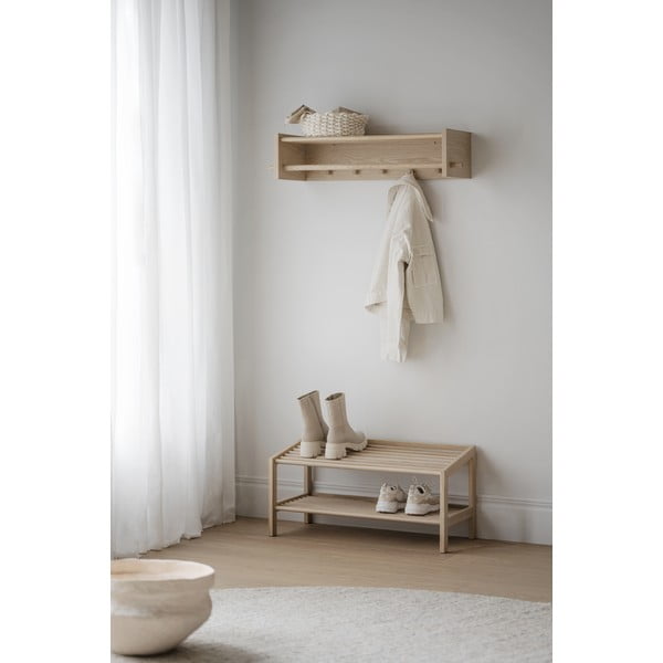 Natúr színű tölgyfa fali fogas polccal Hillmond – Rowico-image-3