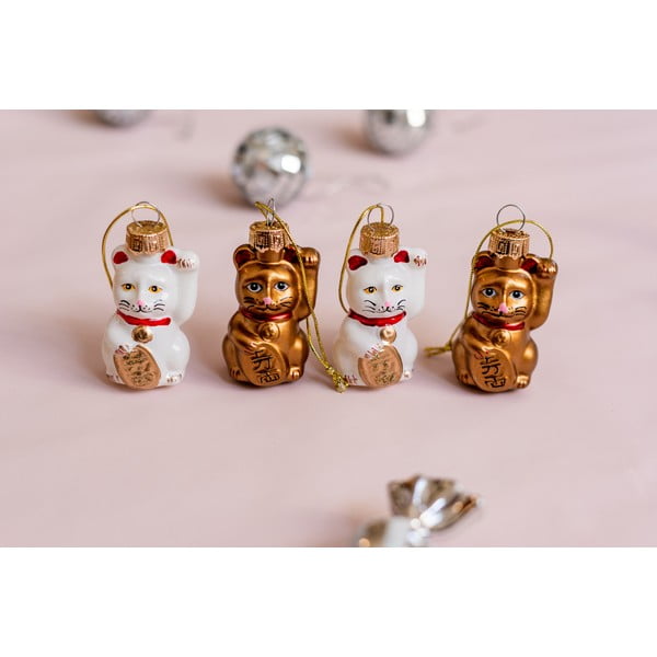 Üveg karácsonyfadísz készlet 4 db-os Lucky Cat – Sass & Belle-image-1