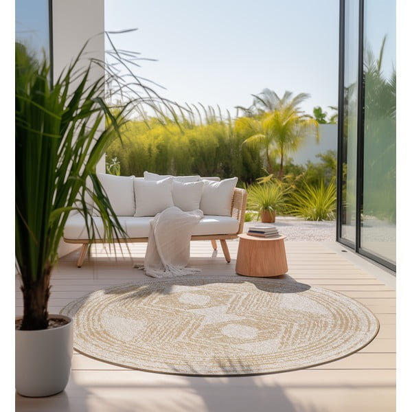 Okkersárga-krémszínű kerek kültéri szőnyeg ø 140 cm Gemini – Elle Decoration-image-1