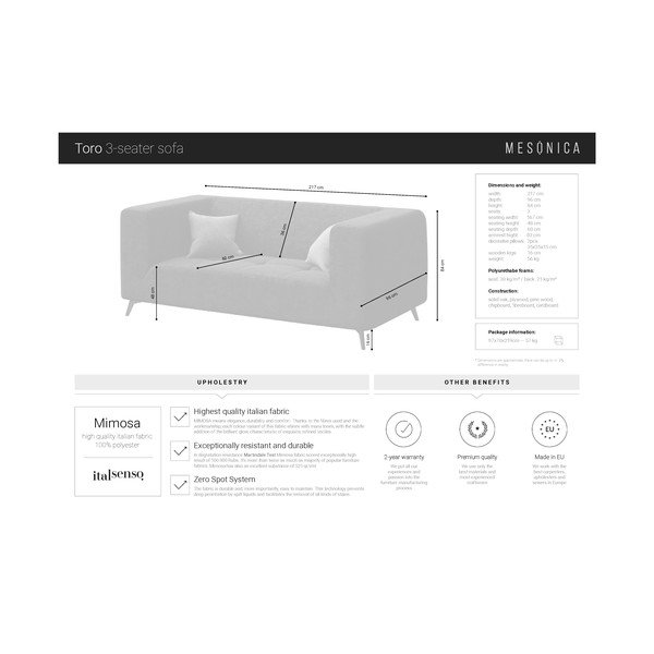 Toro mézsárga kanapé, 217 cm - MESONICA-image-3