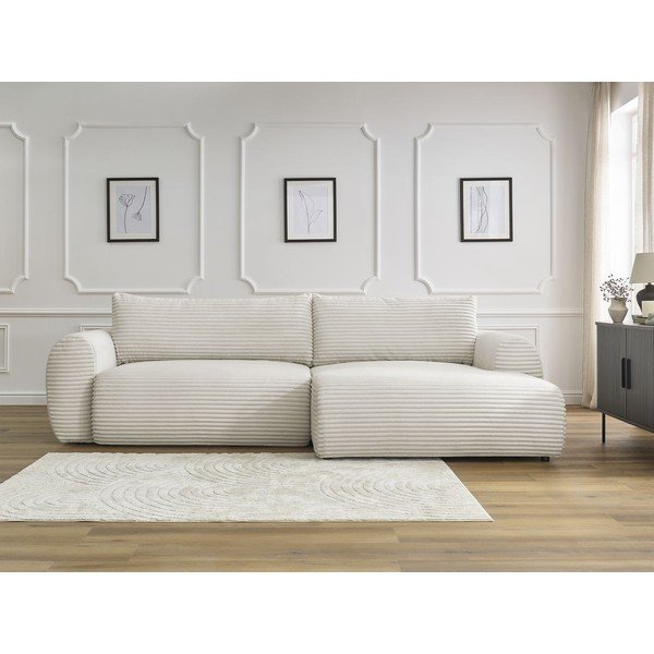 Krémszínű kordbársony kinyitható sarokkanapé (jobb oldali) Lucien – Bobochic Paris-image-1
