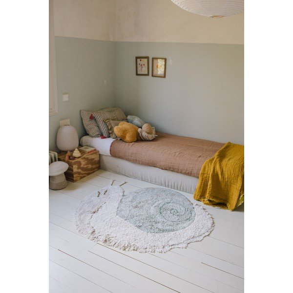 Mentazöld-világosszürke mosható kézi szövésű pamut gyerek szőnyeg 100x120 cm Snail – Lorena Canals-image-4