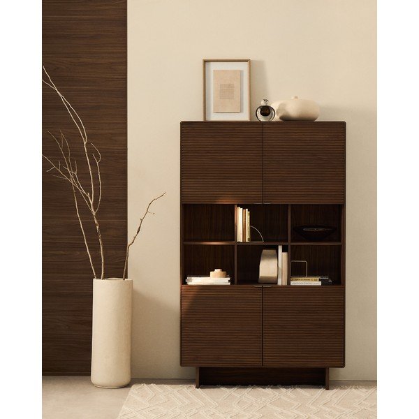 Sötétbarna szekrény diófa dekorral 100x163x40 cm Norlen – Kave Home-image-4