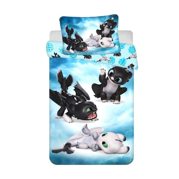 Kék pamut gyerek ágyneműhuzat babaágyhoz 100x135 cm How to Train Your Dragon "Babies" – Jerry Fabrics