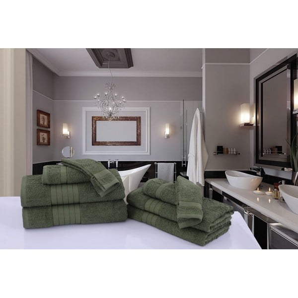 Sötétzöld frottír pamut fürdőlepedő szett 2 db-os 70x140 cm – Good Morning-image-2