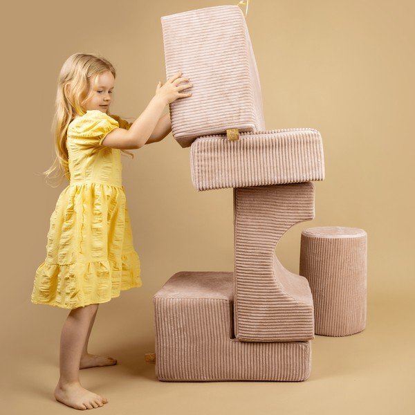 Rózsaszín kordbársony habszivacs játszótér 4 db-os magasság 30 cm 45x170 cm Montessori – Meowbaby-image-4