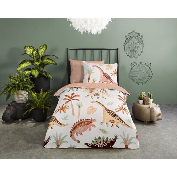 Barna-bézs pamut gyerek ágyneműhuzat babaágyhoz 100x135 cm Dino – Good Morning-image-1