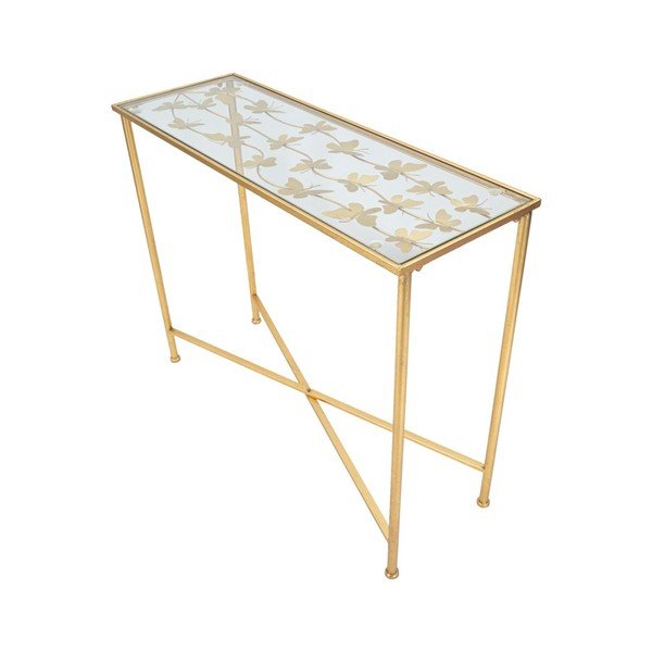 Fehér-aranyszínű konzolasztal üveg asztallappal 35x100 cm Butterflies – Mauro Ferretti-image-2