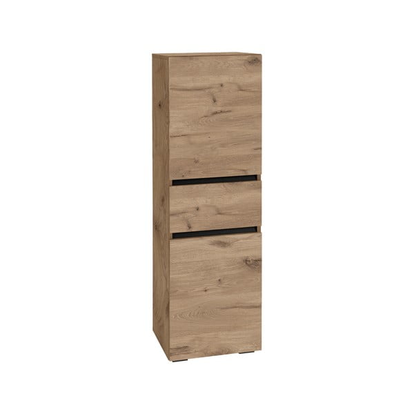 Natúr színű magas keskeny fürdőszoba szekrény tölgyfa dekorral 38x130 cm Wisla – Støraa-image-2