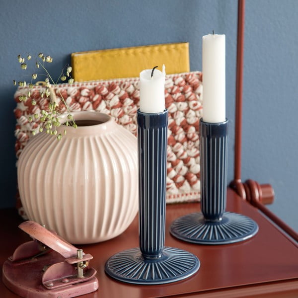 Hammershoi sötétkék agyagkerámia gyertyatartó, magasság 16 cm - Kähler Design-image-2