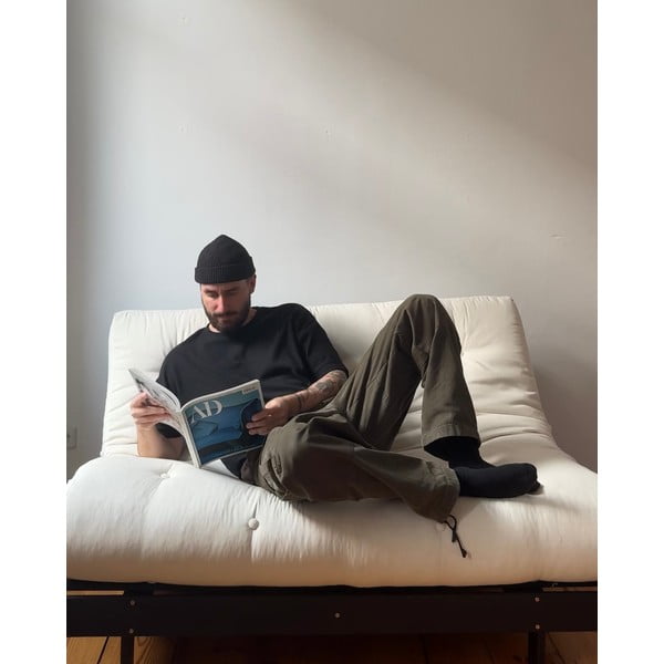 Szürkésbézs len kinyitható kanapé 140 cm Roots Black Night – Karup Design-image-1