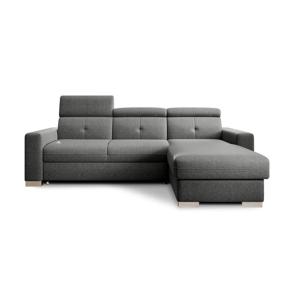 Szürke kinyitható-tárolóhelyes sarokkanapé (jobb oldali-heverő résszel) Fresia – ELTAP