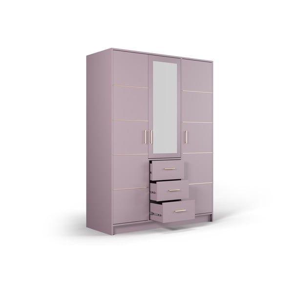 Rózsaszín ruhásszekrény tükörrel 147x200 cm Burren - Cosmopolitan Design-image-3