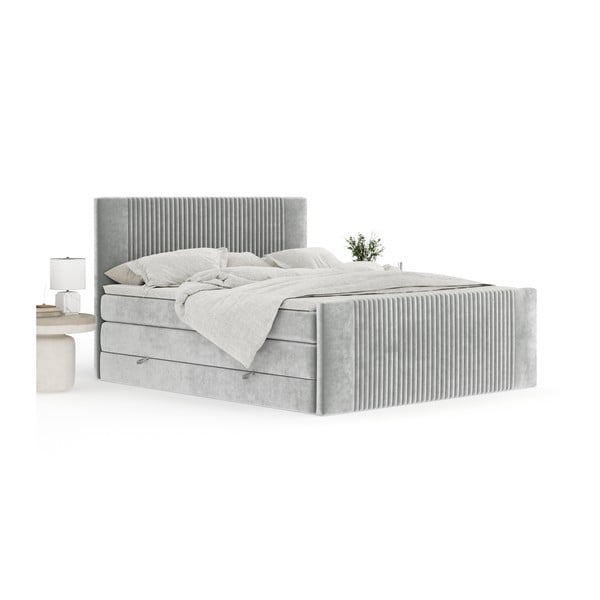 Világosszürke ágyneműtartós boxspring ágy 200x200 cm Bergamo – Maison de Rêve-image-4