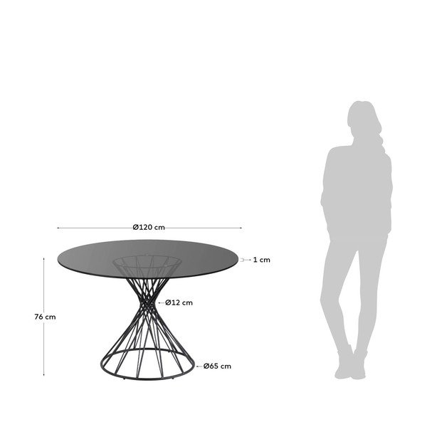 Fekete kerek étkezőasztal üveg asztallappal ø 120 cm Niut – Kave Home-image-4