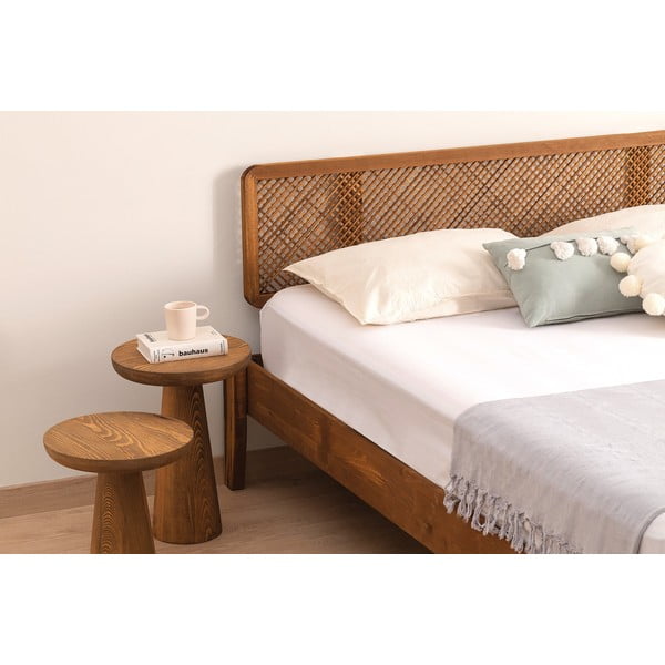 Natúr színű-sötétbarna lucfenyő franciaágy ágyráccsal 180x200 cm Izabelya – Kalune Design-image-3