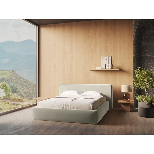 Krémszínű kárpitozott ágyneműtartós franciaágy ágyráccsal 180x200 cm Kiana – Makamii-image-1