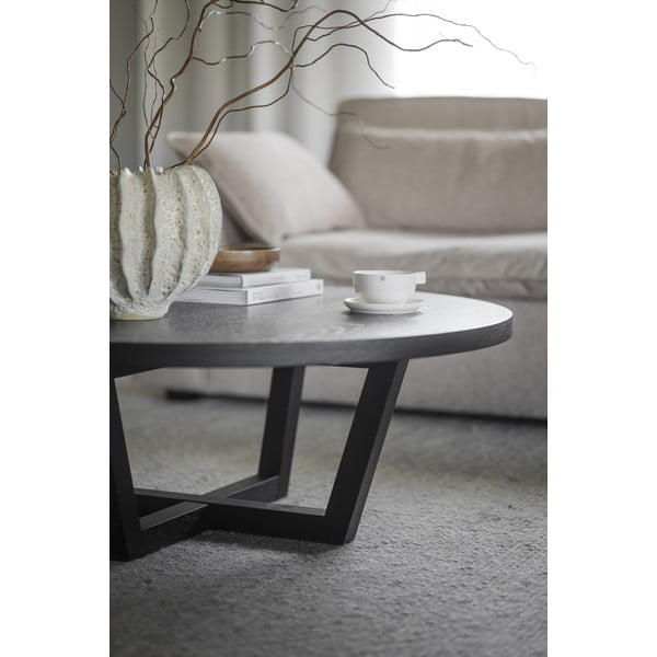 Fekete kerek dohányzóasztal tölgyfa dekorral ø 110 cm Boxford – Rowico-image-3