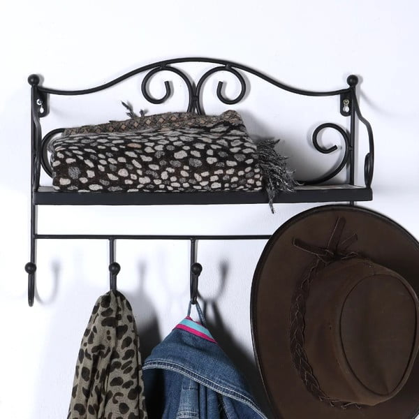 Fekete fém fali fogas polccal 42 cm Almeria – Garden Pleasure-image-1