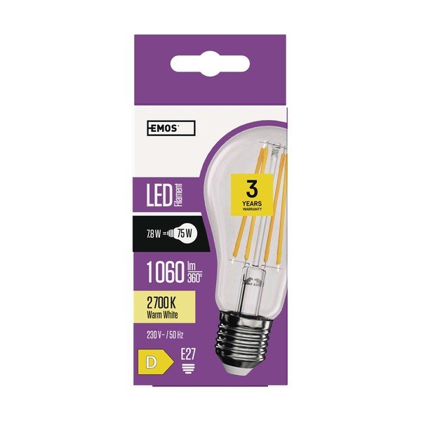 Meleg színű LED izzó E27, 8 W – EMOS-image-1