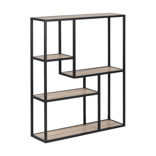 Fekete-natúr színű fali könyvespolc tölgyfa dekorral 75x91 cm Seaford – Actona-image-2