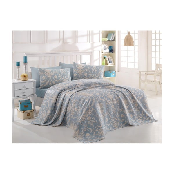 Nice kék egyszemélyes pamut ágytakaró, 140 x 200 cm