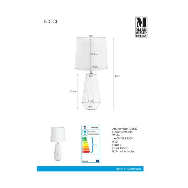 Nicci fehér asztali lámpa, ø 19 cm - Markslöjd-image-1